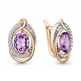 Серьги из золочёного серебра AQUAMARINE А45019504А-пк с фианитом и аметистом А45019504А-пк фото