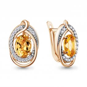Серьги из золочёного серебра AQUAMARINE А45019506А-пк с фианитом и цитрином А45019506А-пк фото