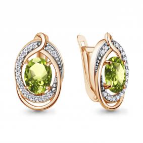 Серьги из золочёного серебра AQUAMARINE А45019507А-пк с фианитом и хризолитом А45019507А-пк фото