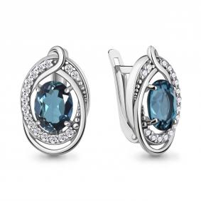 Серебряные серьги AQUAMARINE А45019508А с фианитом и Лондон топазом А45019508А фото