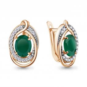 Серьги из золочёного серебра AQUAMARINE А45019509А-пк с фианитом и агатом А45019509А-пк фото