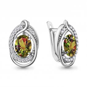 Серьги из золочёного серебра AQUAMARINE А45019519А-пк с фианитом и султанитом А45019519А-пк фото