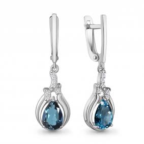 Серебряные серьги AQUAMARINE А45019808А с фианитом и Лондон топазом А45019808А фото