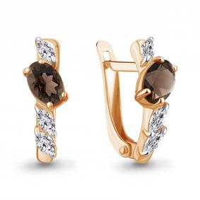 Серьги из золочёного серебра AQUAMARINE А45026001-п с фианитом и кварцем А45026001-п фото