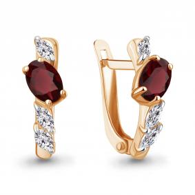 Серьги из золочёного серебра AQUAMARINE А45026003-п с фианитом и гранатом А45026003-п фото