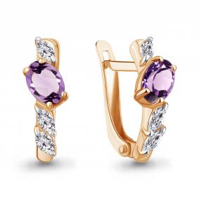 Серьги из золочёного серебра AQUAMARINE А45026004-п с фианитом и аметистом А45026004-п фото