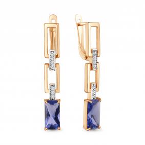 Серьги из золочёного серебра AQUAMARINE А450261603А-п с фианитом и танзанитом А450261603А-п фото