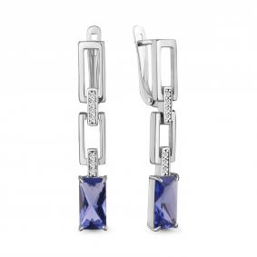 Серебряные серьги AQUAMARINE А450261603А с фианитом и танзанитом А450261603А фото