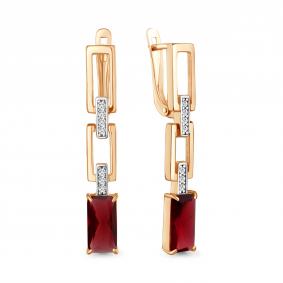 Серьги из золочёного серебра AQUAMARINE А45026185А-п с фианитом и гранатом А45026185А-п фото