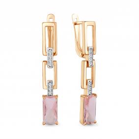 Серьги из золочёного серебра AQUAMARINE А45026190А-п с фианитом и морганитом А45026190А-п фото