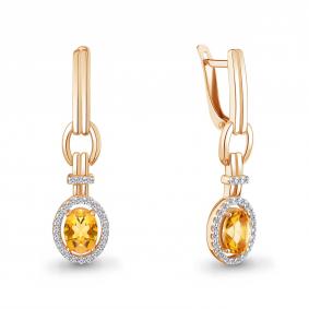 Серьги из золочёного серебра AQUAMARINE А45026206А-п с фианитом и цитрином А45026206А-п фото