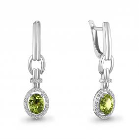 Серебряные серьги AQUAMARINE А45026207А с фианитом и хризолитом А45026207А фото
