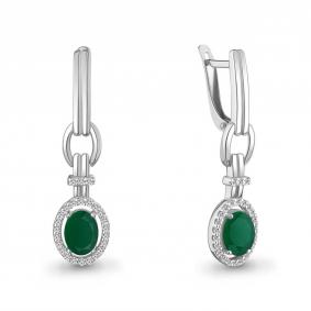 Серебряные серьги AQUAMARINE А45026209А с фианитом и агатом А45026209А фото