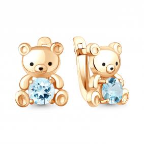Серьги из золочёного серебра AQUAMARINE А45026602-п с топазом и эмалью А45026602-п фото