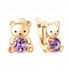Серьги из золочёного серебра AQUAMARINE А45026604-п с аметистом и эмалью А45026604-п фото