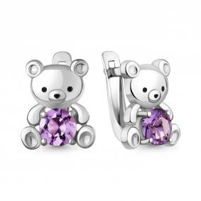 Серебряные серьги AQUAMARINE А45026604 с аметистом и эмалью А45026604 фото