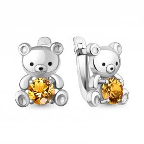 Серебряные серьги AQUAMARINE А45026606 с цитрином и эмалью А45026606 фото