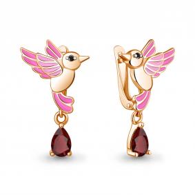 Серьги из золочёного серебра AQUAMARINE А45026703Ч-п с гранатом, эмалью и ювелирным кристаллом А45026703Ч-п фото