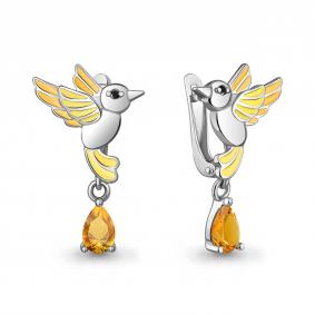 Серебряные серьги AQUAMARINE А45026706Ч с цитрином, эмалью и ювелирным кристаллом А45026706Ч фото