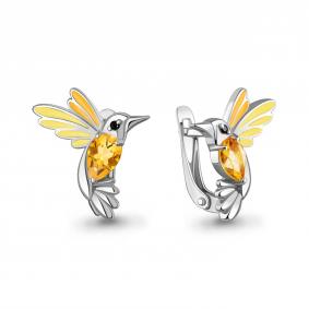 Серебряные серьги AQUAMARINE А45026806Ч с цитрином, эмалью и ювелирным кристаллом А45026806Ч фото
