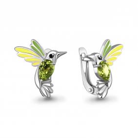 Серебряные серьги AQUAMARINE А45026807Ч с хризолитом, эмалью и ювелирным кристаллом А45026807Ч фото