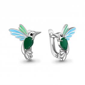 Серебряные серьги AQUAMARINE А45026809Ч с агатом, эмалью и ювелирным кристаллом А45026809Ч фото