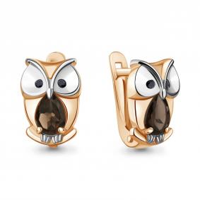 Серьги из золочёного серебра AQUAMARINE А45026901Ч-пк с кварцем и ювелирным кристаллом А45026901Ч-пк фото