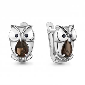 Серебряные серьги AQUAMARINE А45026901Ч с кварцем и ювелирным кристаллом А45026901Ч фото