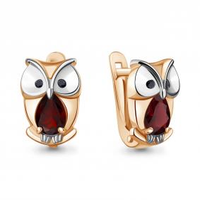 Серьги из золочёного серебра AQUAMARINE А45026903Ч-пк с гранатом и ювелирным кристаллом А45026903Ч-пк фото