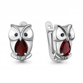Серебряные серьги AQUAMARINE А45026903Ч с гранатом и ювелирным кристаллом А45026903Ч фото