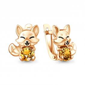 Серьги из золочёного серебра AQUAMARINE А45027006-п с цитрином и эмалью А45027006-п фото