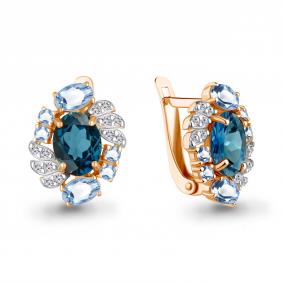 Серьги из золочёного серебра AQUAMARINE А45027162А-п с топазом, фианитом и Лондон топазом А45027162А-п фото