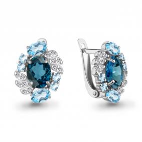 Серебряные серьги AQUAMARINE А45027162А с топазом, фианитом и Лондон топазом А45027162А фото