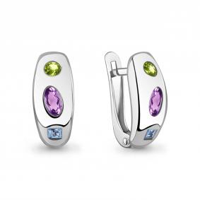 Серебряные серьги AQUAMARINE А45027240 с топазом, аметистом и хризолитом А45027240 фото