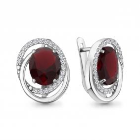 Серебряные серьги AQUAMARINE А45027485А с фианитом и гранатом А45027485А фото