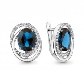Серебряные серьги AQUAMARINE А45027493А с фианитом и Лондон топазом А45027493А фото