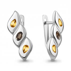 Серебряные серьги AQUAMARINE А45027635 с цитрином и кварцем А45027635 фото