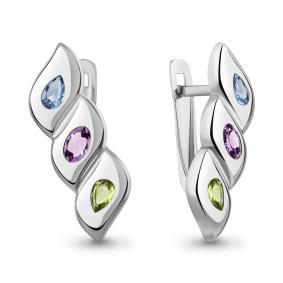 Серебряные серьги AQUAMARINE А45027640 с топазом, аметистом и хризолитом А45027640 фото