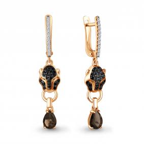 Серьги из золочёного серебра AQUAMARINE А45027701АГЧ-п с фианитом, кварцем, гидротермальным изумрудом и ювелирным кристаллом А45027701АГЧ-п фото