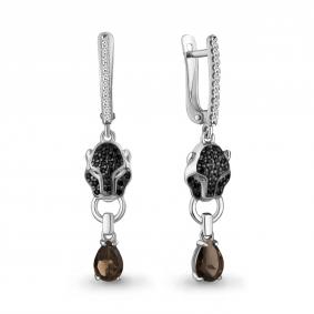 Серебряные серьги AQUAMARINE А45027701АГЧ с фианитом, кварцем, гидротермальным изумрудом и ювелирным кристаллом А45027701АГЧ фото