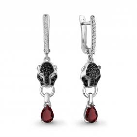 Серебряные серьги AQUAMARINE А45027703АГЧ с фианитом, гранатом, гидротермальным изумрудом и ювелирным кристаллом А45027703АГЧ фото