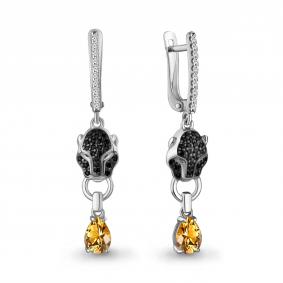 Серебряные серьги AQUAMARINE А45027706АГЧ с фианитом, цитрином, гидротермальным изумрудом и ювелирным кристаллом А45027706АГЧ фото