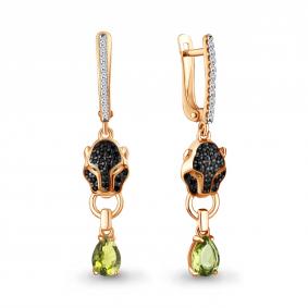 Серьги из золочёного серебра AQUAMARINE А45027707АГЧ-п с фианитом, хризолитом, гидротермальным изумрудом и ювелирным кристаллом А45027707АГЧ-п фото