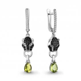 Серебряные серьги AQUAMARINE А45027707АГЧ с фианитом, хризолитом, гидротермальным изумрудом и ювелирным кристаллом А45027707АГЧ фото