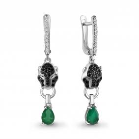 Серебряные серьги AQUAMARINE А45027709АГЧ с фианитом, агатом, гидротермальным изумрудом и ювелирным кристаллом А45027709АГЧ фото