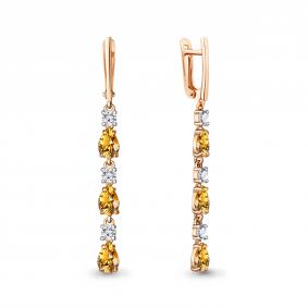 Серьги из золочёного серебра AQUAMARINE А45027806А-п с фианитом и цитрином А45027806А-п фото