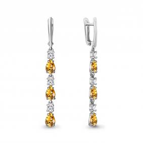 Серебряные серьги AQUAMARINE А45027806А с фианитом и цитрином А45027806А фото