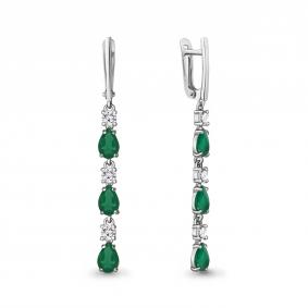 Серебряные серьги AQUAMARINE А45027809А с фианитом и агатом А45027809А фото