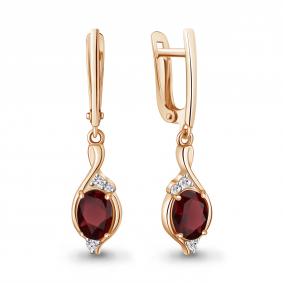 Серьги из золочёного серебра AQUAMARINE А45028203А-п с фианитом и гранатом А45028203А-п фото