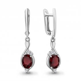 Серебряные серьги AQUAMARINE А45028203А с фианитом и гранатом А45028203А фото